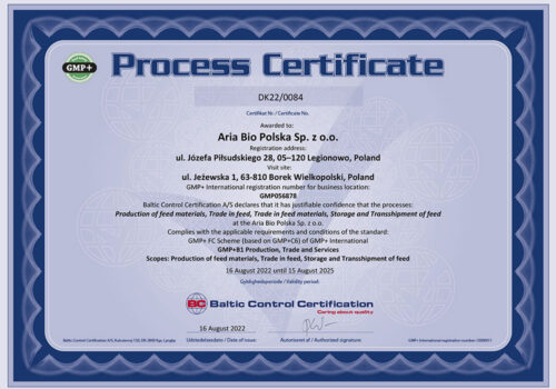 ARIA BIO GMP+ certificate EN 2022
