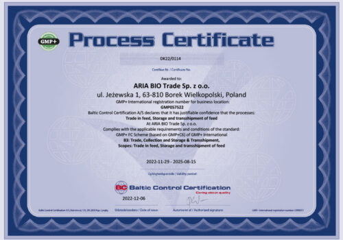ARIA BIO Trade GMP+_certificate 2022